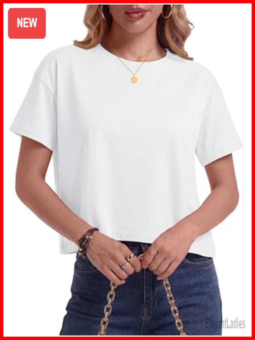 Pure Cotton Crop Top Women Short Sleeve Boxy Loose Fit Crew Neck Drop Shoulder